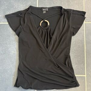 BCX Black Blouse with Unique Ring Detail